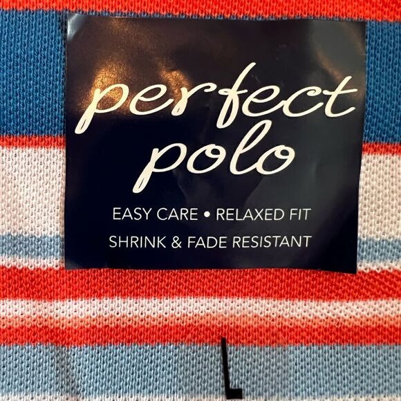 NWT Saddlebred Men’s Large Salmon Pink/Blues/White Striped Relaxed Fit Polo - Picture 6 of 9